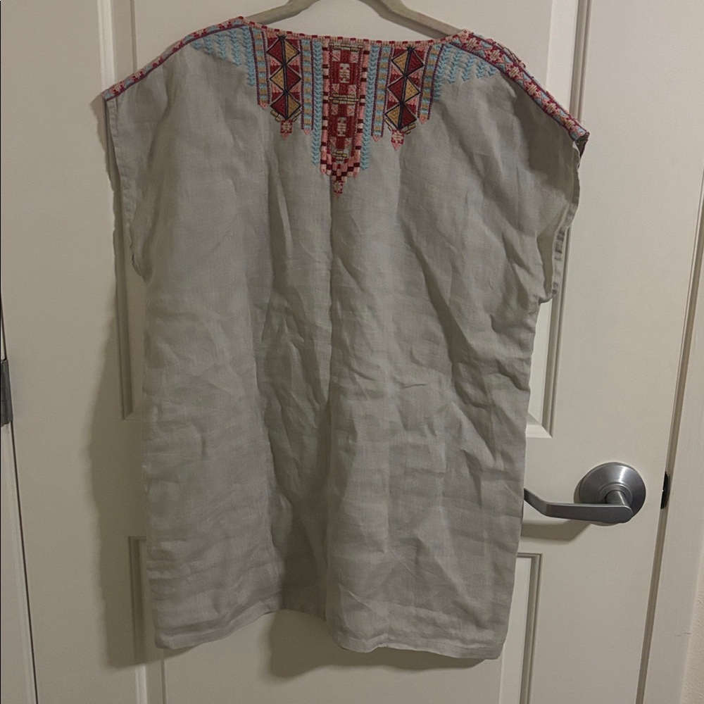 Johnny Was Ezra Embroidered Dress Tunic 100% Linen Shift Short Sleeve Size XL - Picture 3 of 3